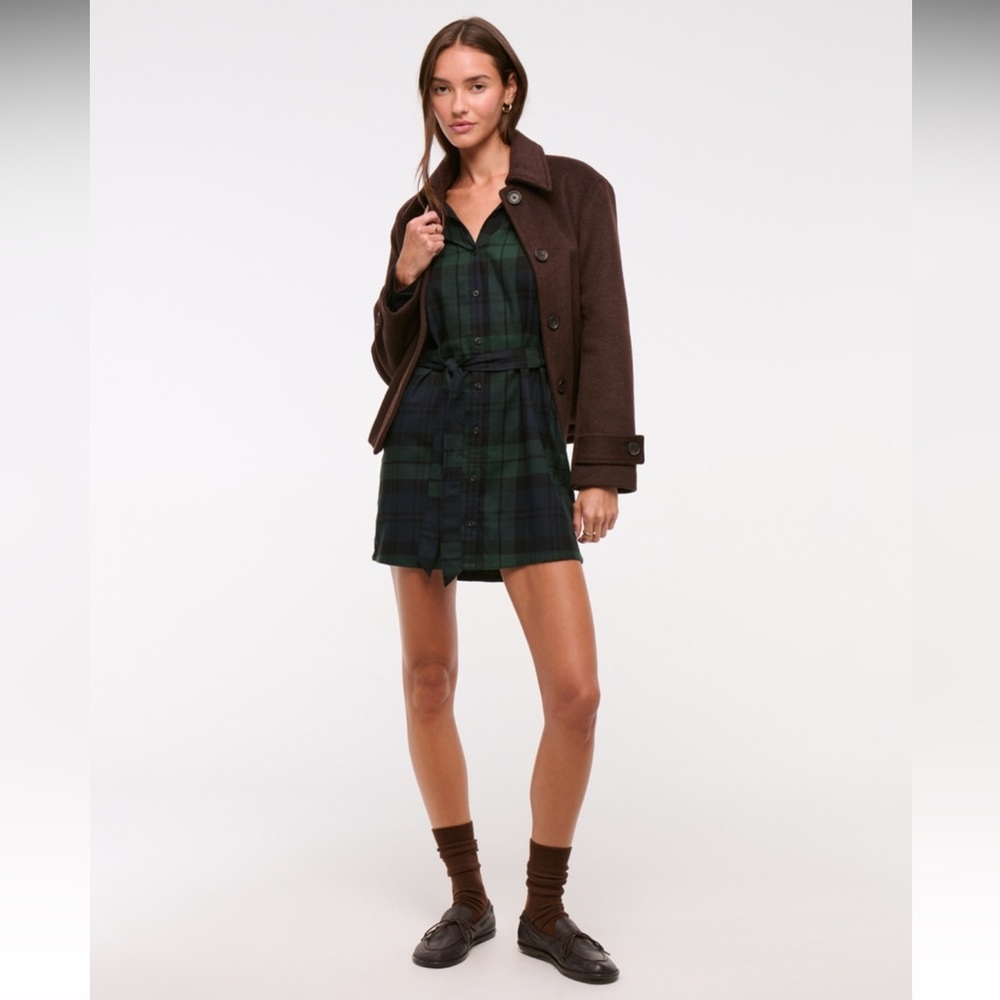 Abercrombie & Fitch Dark Green Plaid Long Sleeve Dress
